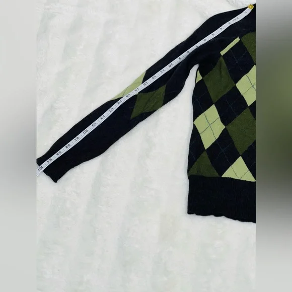 Women's Pendleton Gray & Olive Green Argyle Merino Wool Pullover Sweater Size S - Picture 8 of 8